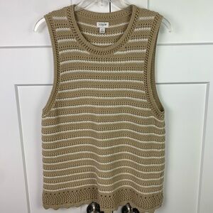 J Crew Factory Large Striped crochet sweater Tank Beige Coastal Nautical Preppy
